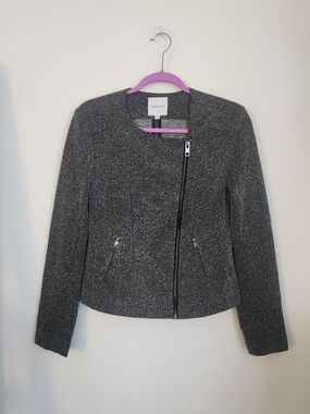 Catherine Malandrino Charcoal Textured Asymmetrical Zip Jacket